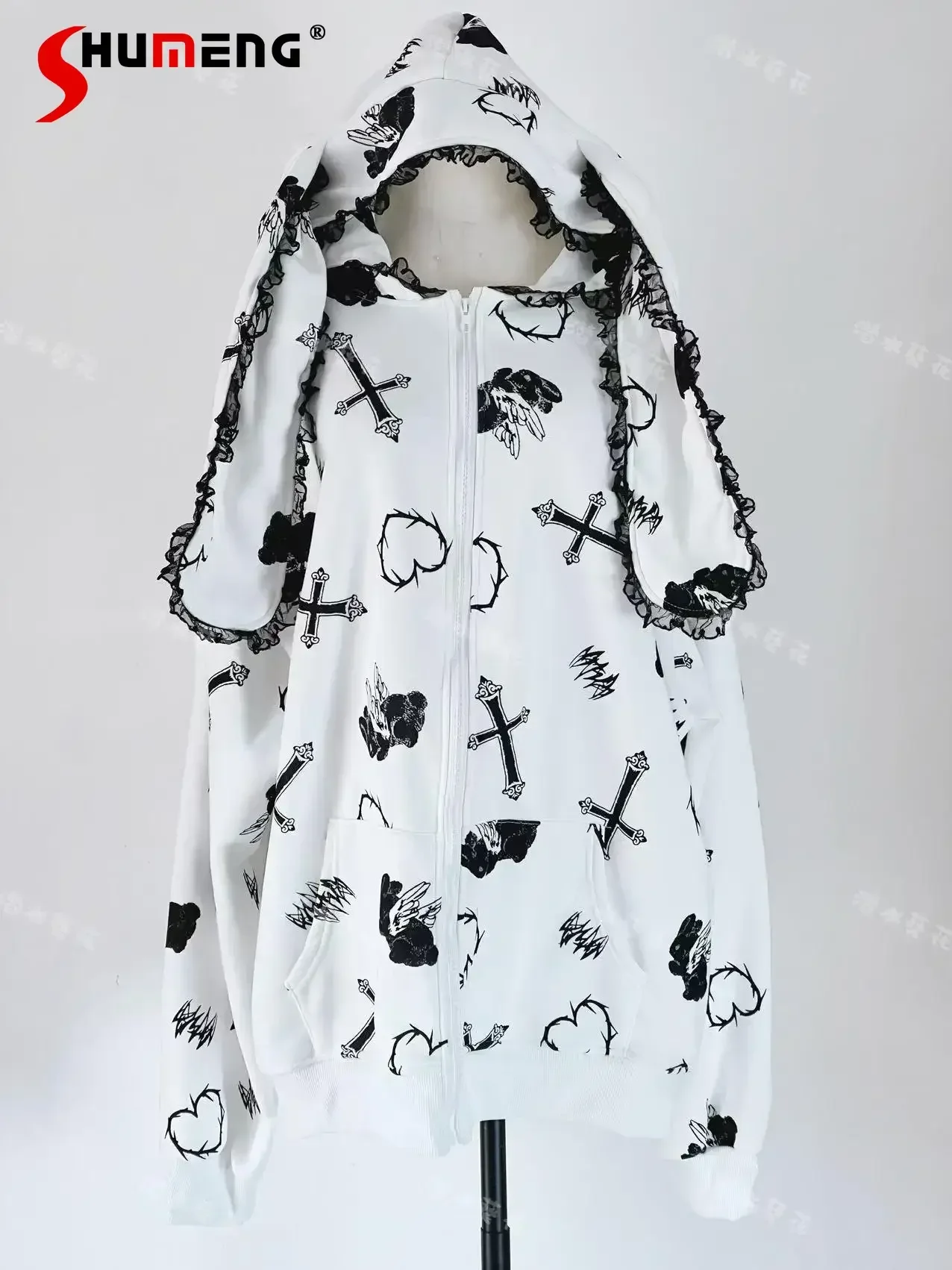 Original Japanese Mine Mass-produced Rabbit-eared Hooded Zipper Cardigan Coats Spring 2025 Womens Sweet Cool Girl Long Jackets