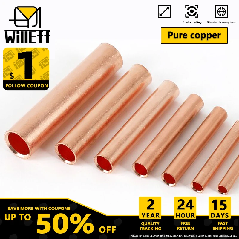 Solid Pure Copper Connector Thickened Copper Connecting Pipe/Tube Wire Cable Butt Joint Splicing Connector Crimp Terminal Lugs