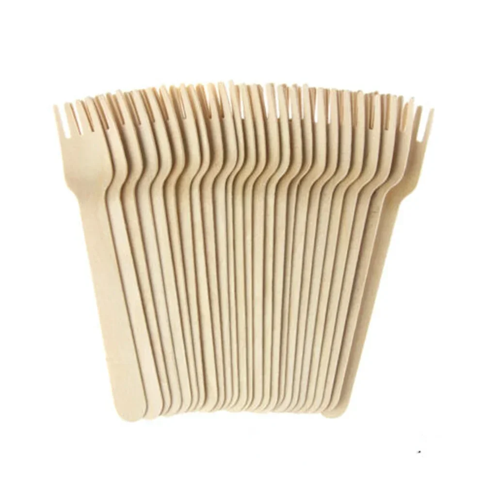 100pcs/pack Bamboo Wooden Cutlery Biodegradable Knives Forks Spoons Disposable Dinnerware Set Kitchen Dining Bar Tableware