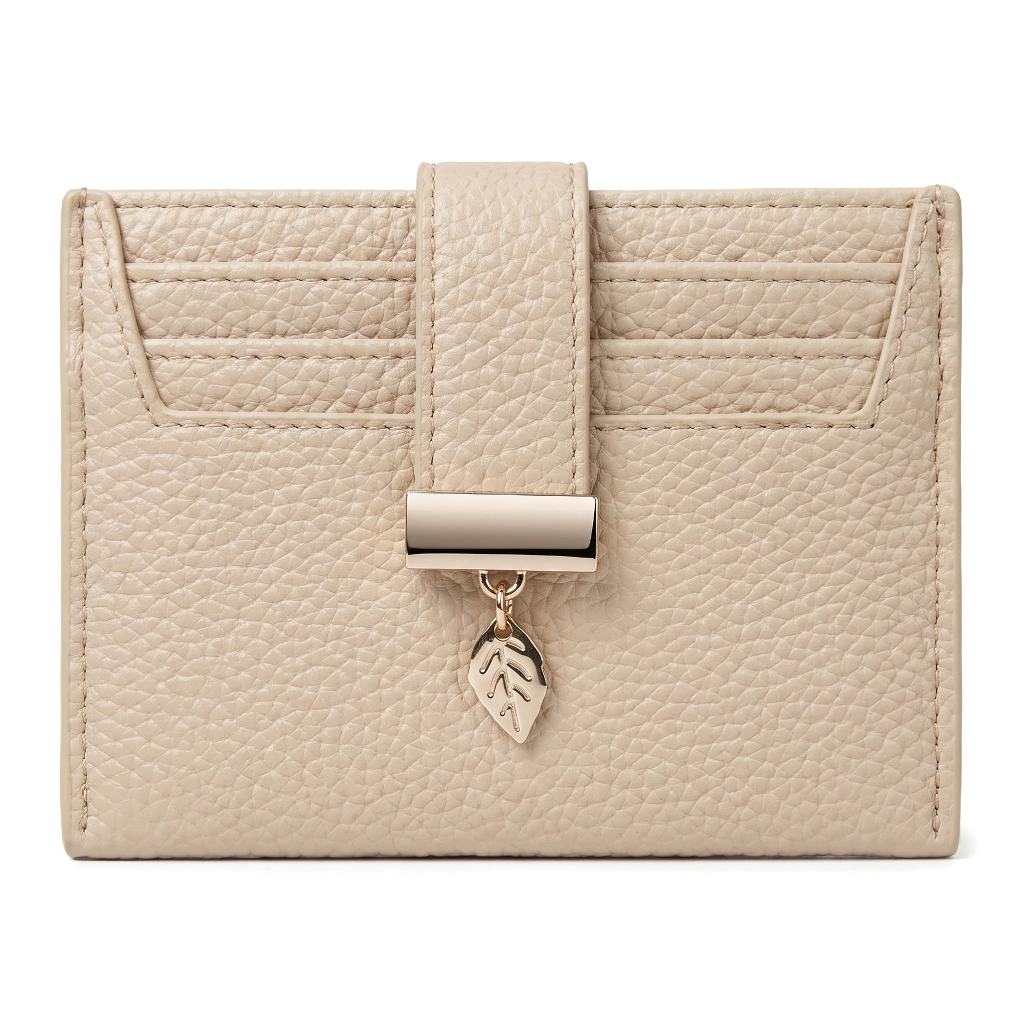 Pomelo Best Minimalist PU Card Holder for Women Ultra Thin Pocket Credit Wallet Stylish Leaf Pendant Multi Slot Portable Storage