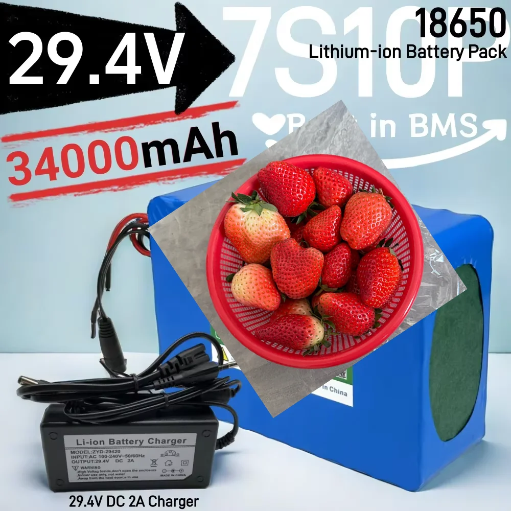 

29.4V 34000mah 18650 lithium-ion 7S10P battery pack with BMS For Scooter, bicycle, wheelchair battery