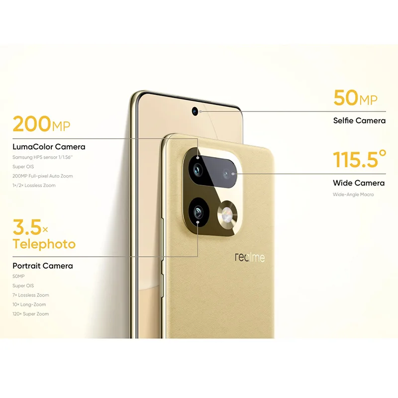 Versión Global del Teléfono Inteligente Realme 16 Pro+ 5G con Snapdragon ® Batería de 7.ª generación, 4.ª generación, 7000 mAh, cámara principal de 200 MP con OIS, pantalla AMOLED de 6.80». 3