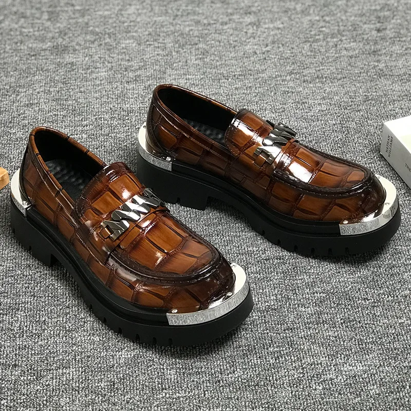 

Fashion Style Mens Loafers Casual Business Brand Male Footwear Brown Black Dress Shoes Thick Sole 3.5cm Plus Size 45 D741