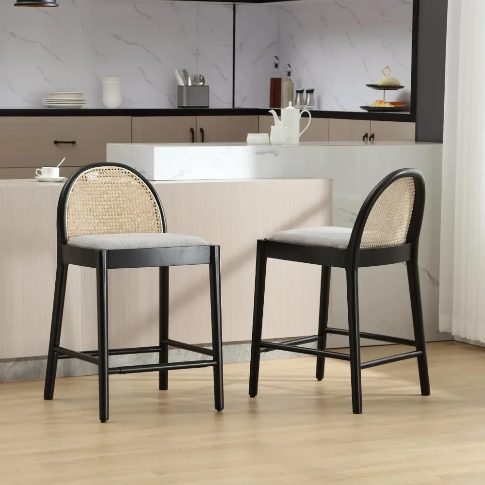 HEAH-YO Modern Counter Stools Set of 2, 26 Inches Counter Height Bar Stools with Rattan Backrests and Solid Wood Frame