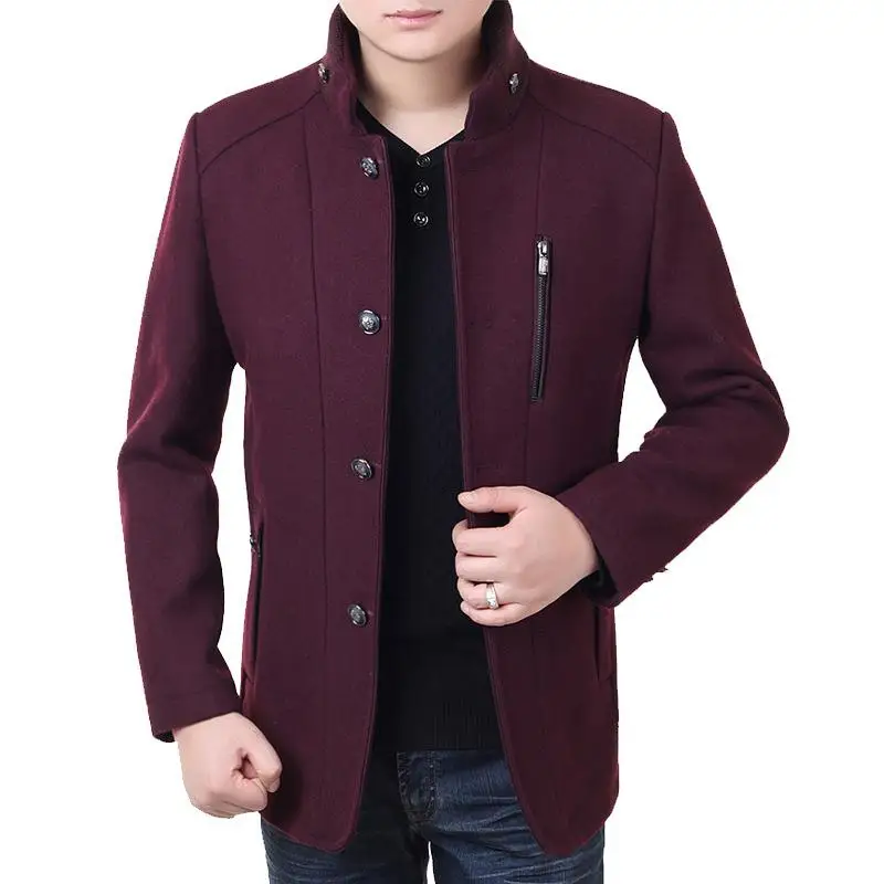 

Thickened Woolen Jacket Style Autumn Winter Men's Coat Dad Clothes Standard Fit Zipper Decorated Silk Luster Business Gentleman