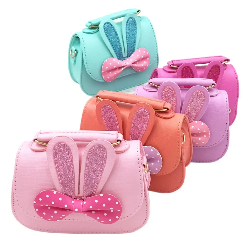 Fashion PU Leather Crossbody Sling Bags Kids Simple Cute Polka Dot Bow Shoulder Bag Girls Cartoon Sling Bag Children's Day Gifts