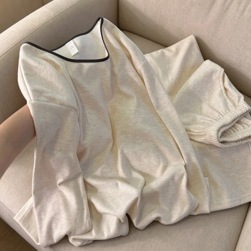 Autumn Winter Soft Women Sleepwear Solid Casual Crew Neck Korean Style Women Pajamas 2 Piece Set Pajamas for Women Long Sleeve