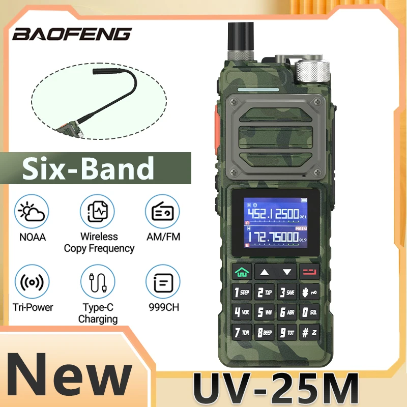 Baofeng UV-25M Walkie Talkie UV-25 10W 999CH Multi-band Amateur AM/FM Radio 10KM Frequency Copy NOAA USB-C Charger Ham Radio