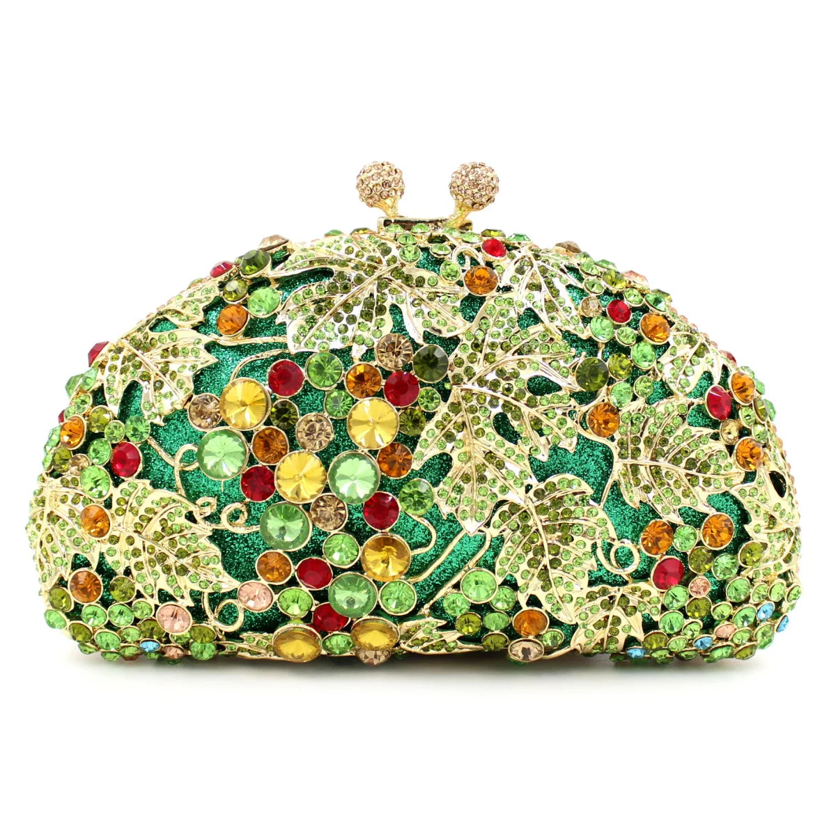 Green Grape Rhinestone Bag Empty Metal Crystal Dinner Diamond Bag Women's Clutch Hand Bag Ladies Ladies Cosmetic Pouch Organizer