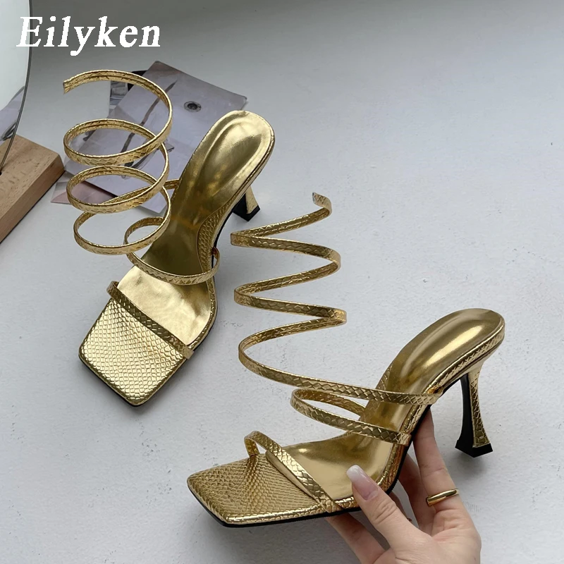 Eilyken Fashion Gold Rome Sandals Peep Toe Thin Low Heel Narrow Band Summer Gladiator Casual Pumps Womens Shoes