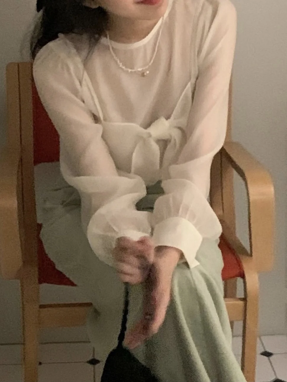 

Тонкий комплект Sweet Knot Svel Top Long Sve irt, модная полупрозрачная полиэфирная ткань для молодых женщин