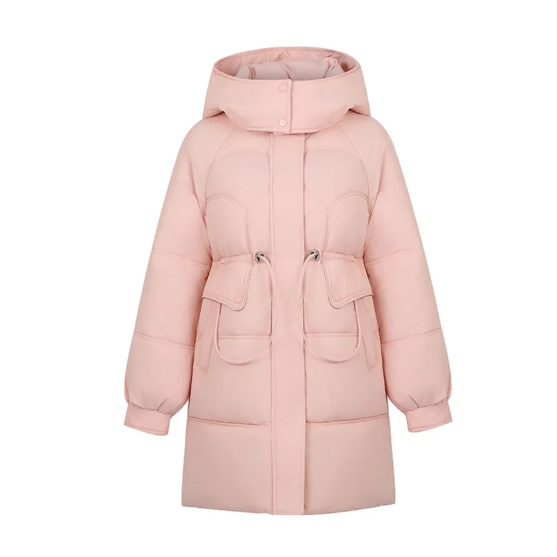 Hooded Women Parkas Coats Oversize Jackets Mid Lenth Solid Zipper Drawstring Waist Loose Fit Elegant Casual Autumn Winter 2025