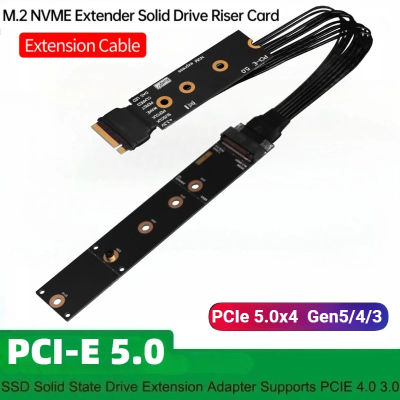 128Gbps M.2 NVMe M-KEY to PCIe 5.0 Extension Cable High-Speed Gen5/4 X4 Shielded M.2 PCI-e 2230 2242 2260 2280 22110 SSD Adapter