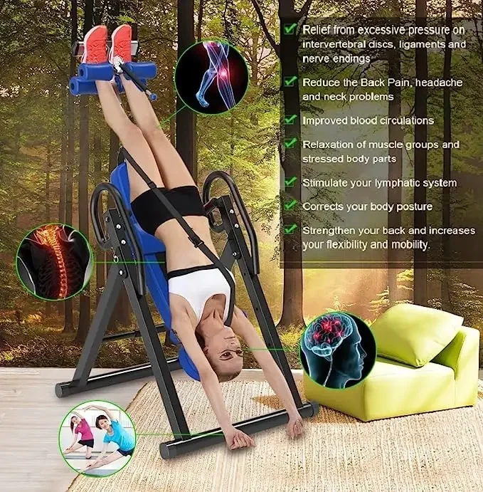 Gravity Heavy Duty Inversion Table with Headrest & Adjustable Protective Belt Back Stretcher Machine for Pain Relief Therapy