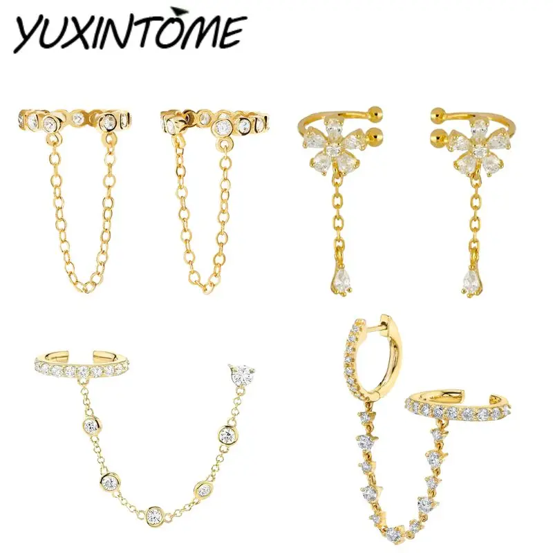 

High-end Light Luxury Geometric Chain Zircon Ear Clips Women's Fashion Elegant Party Wedding Earrings Jewelry Accessories Gift