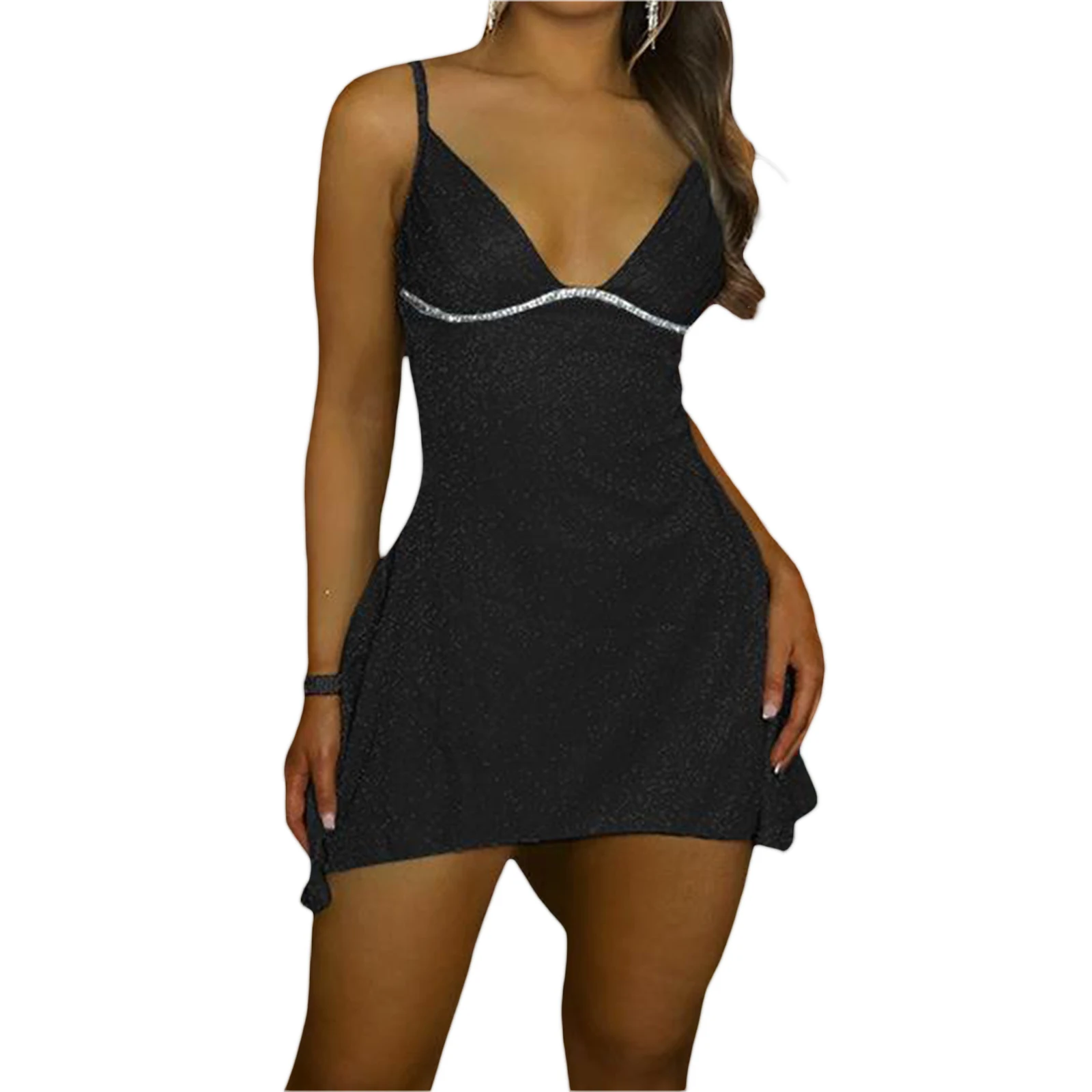 فستان نسائي ضيق بأشرطة رفيعة فستان صيفي لامع بدون ظهر فستان قصير مناسب للحفلات والشاطئ والكوكتيل فستان صيفي قصير ملابس خروج #6