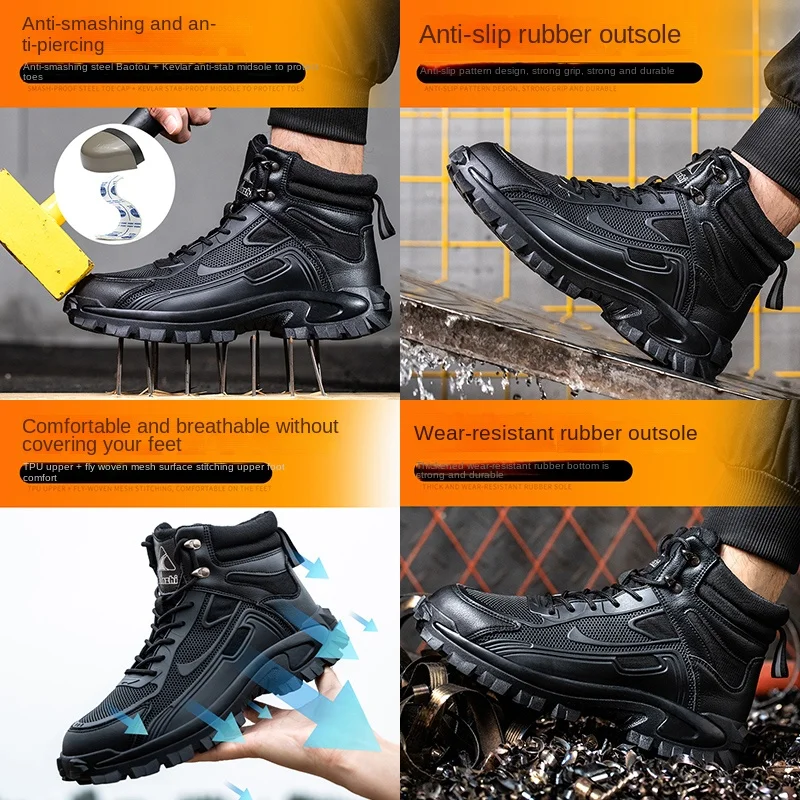 New Fashion 2024 Safety Work Boots For Men Shoes Sneakers Anti Puncture Indestructible Steel Toe Protection Male Boots