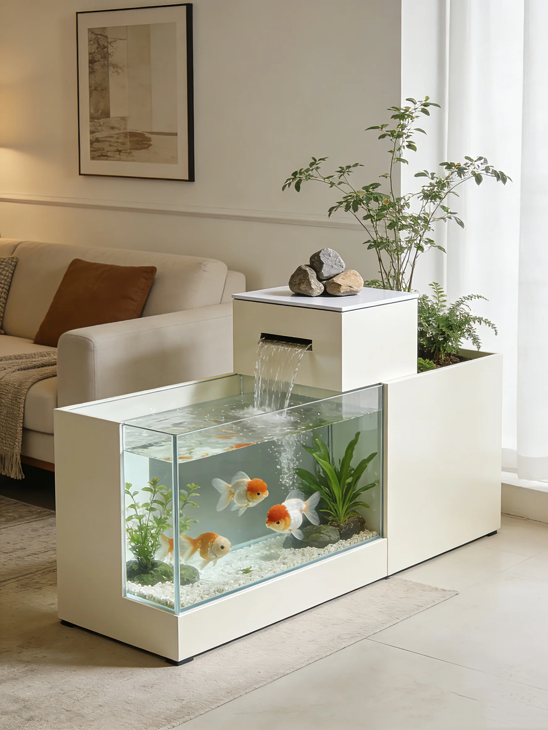 

2026 new small glass living room entrance landscaping flowing water self-circulation ecological tank stainless steel