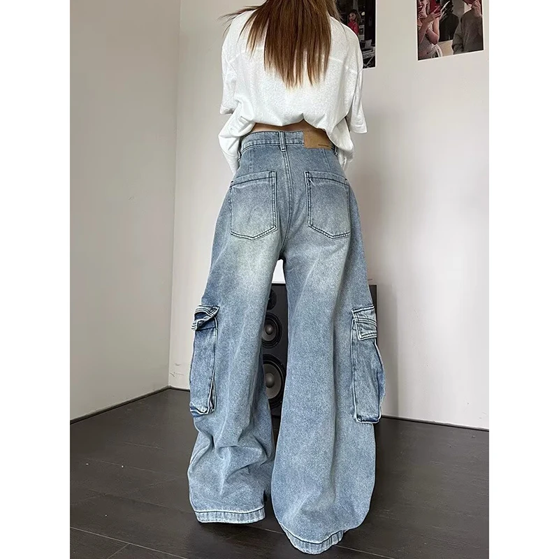 

Y2k женские синие мешковатые джинсы-бойфренды Harajuku винтажные широкие джинсовые брюки японский стиль 2000-х годов джинсы брюки одежда оверсайз