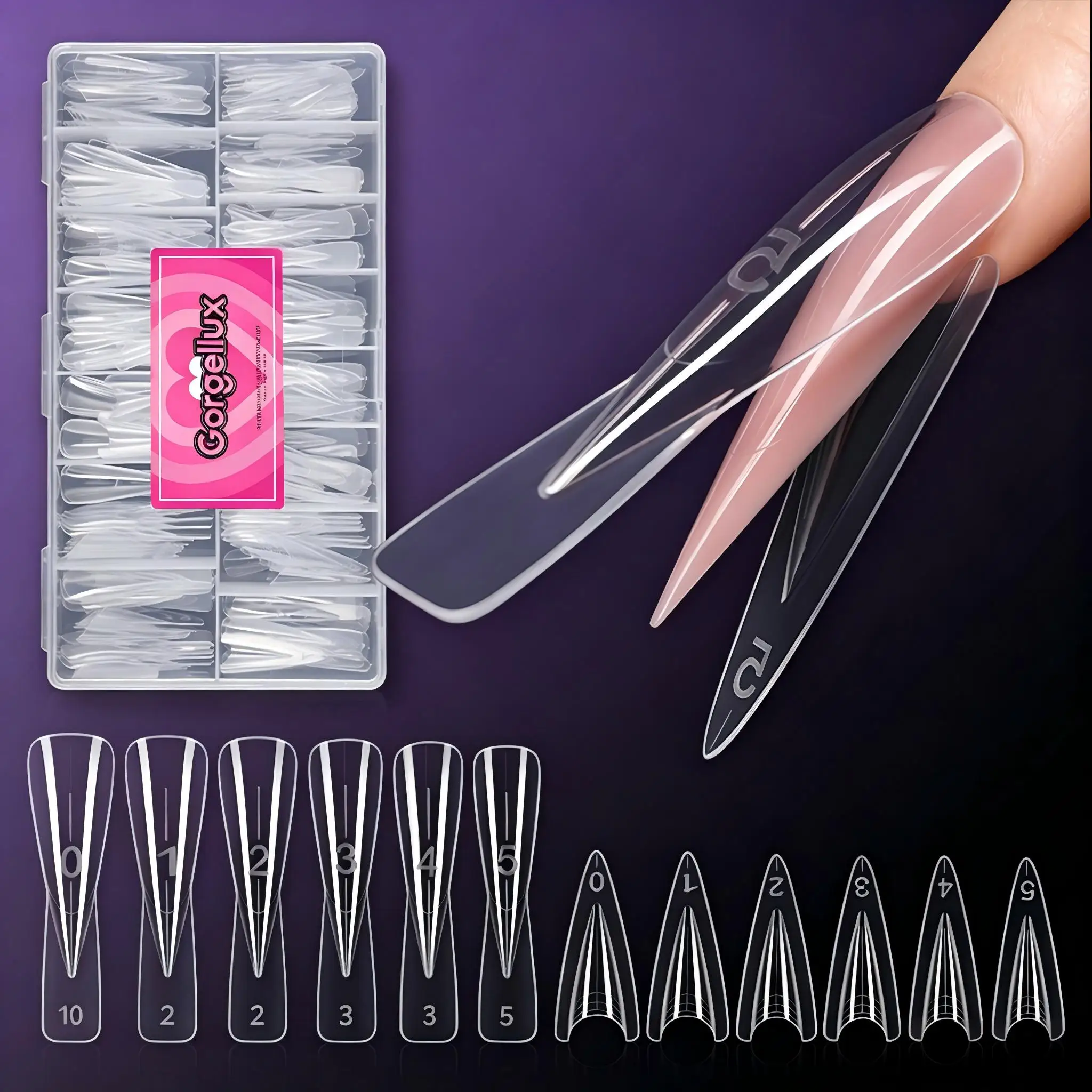 Gorgellux Nail Forms Short Sandwich Reusable Top Bottom Mold 15 Sizes Short Oval Coffin Stiletto Square Easy Manicure 120/240pcs