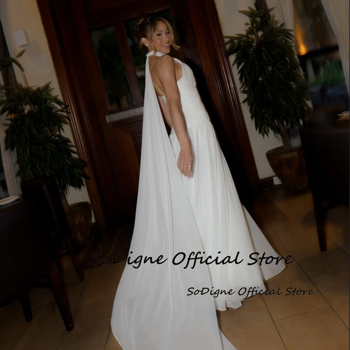SoDigne A-line Simple Chiffon Wedding Dresses Sleeveless Halter Bridal Dress Boho 2027 Bride Gown Vestidos De Novia Customized