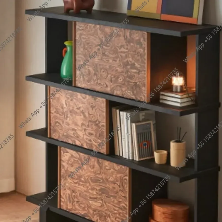 QP  Retro Half-wall Bookshelf Integrated Against The Wall, Antique Art Designer Floor-to-ceiling Bookcase In The Living Room Z