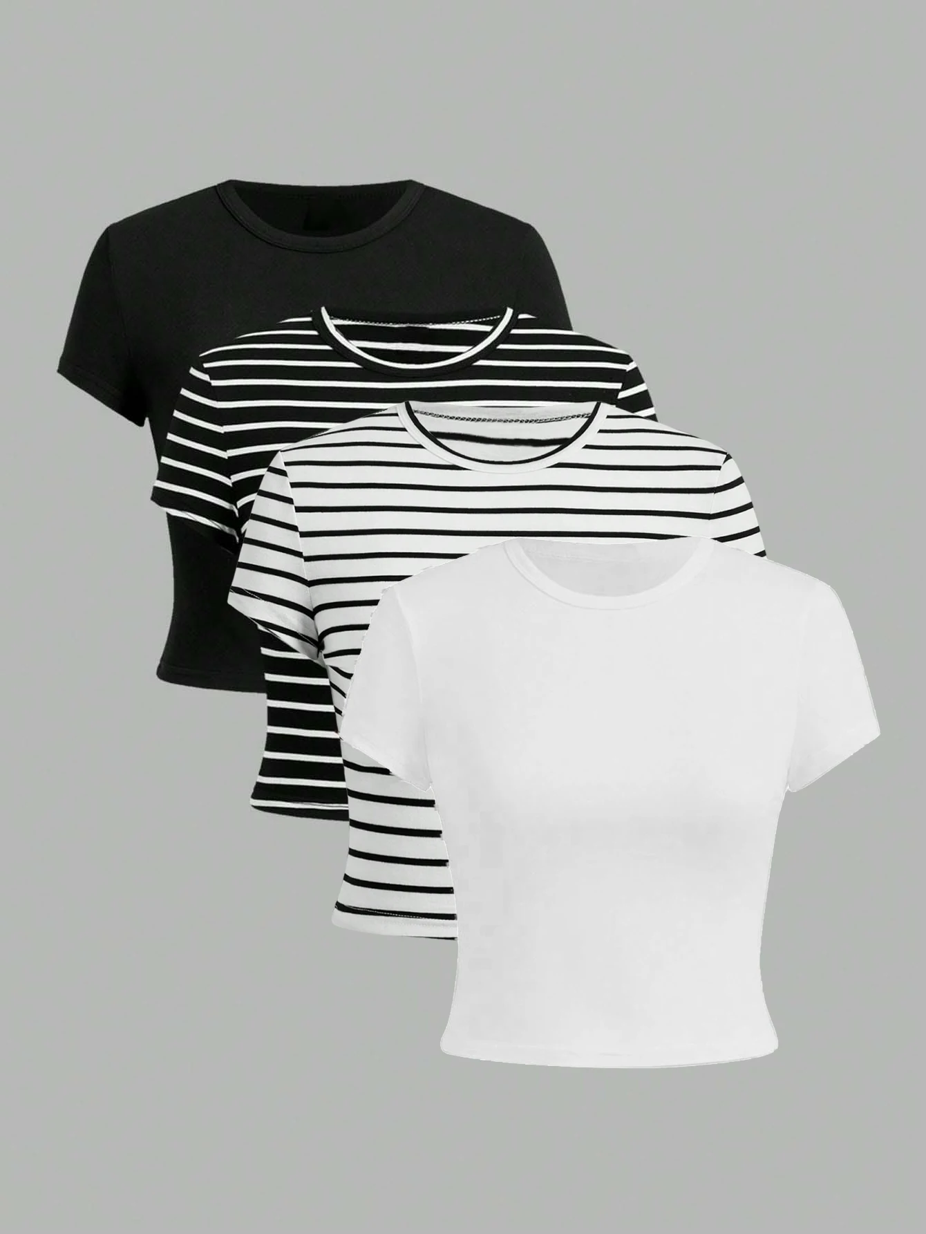 

Four-piece set of solid-color casual T-shirts for cross-border sales in Europe and America, suitable for spring, summer and autu