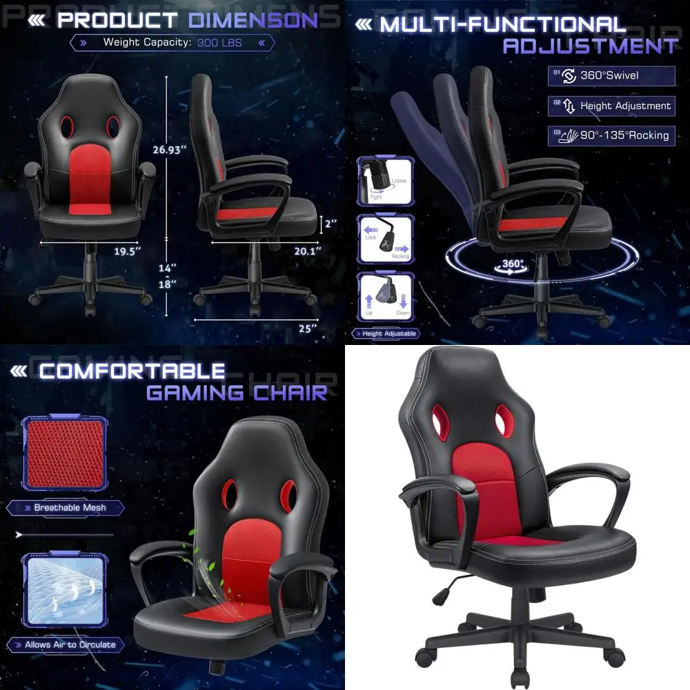 

Ergonomic High Back Leather Computer Chair with Adjustable Height, Racing Style, Red