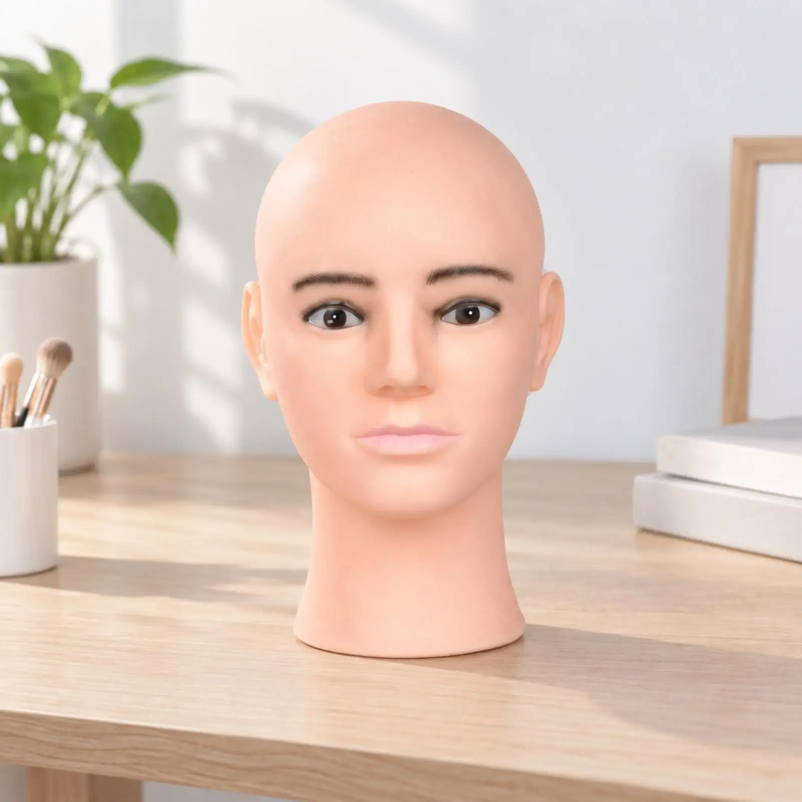 PVC Man Head Display Stand Realistic Male Mannequin Head for Wig Hair Styling Practice with Stable Round Base Holder
