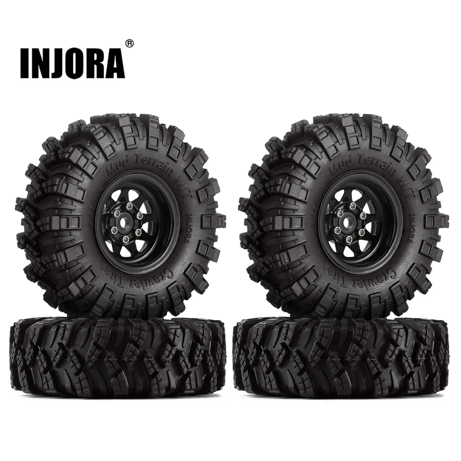 INJORA 1.0 Beadlock Wheel Mud Tires Set Deep Dish Negative Offset 3.78mm For RC Crawler Car Axial SCX24 Enduro24 (W1004-T1007)