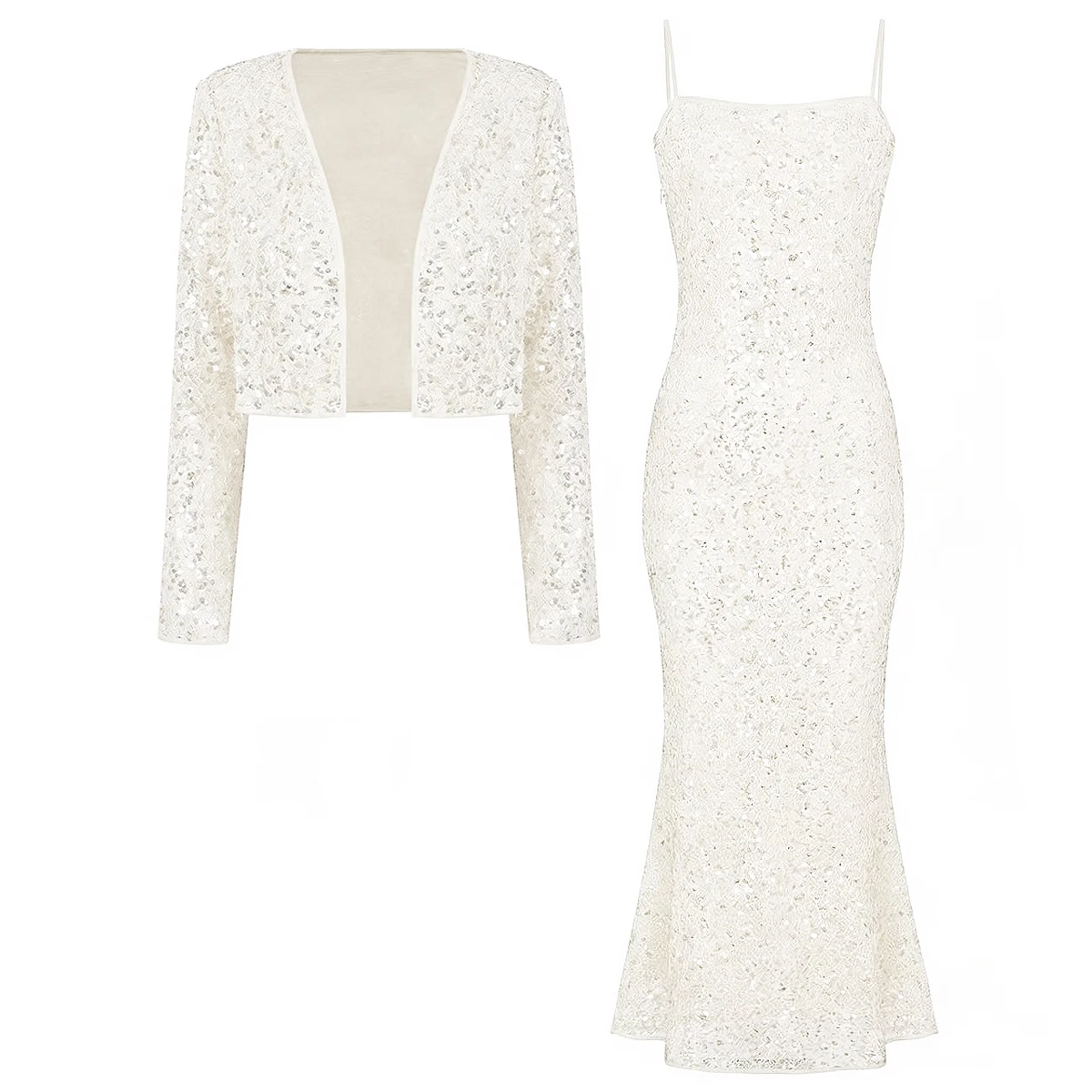 

2634 Высококачественный комплект для весны и лета: модный кардиган с пайетками и элегантное платье без рукавов (топ-камизоль)