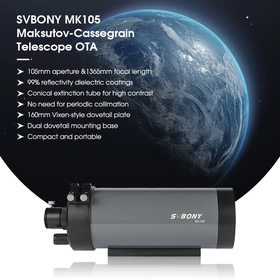 Svbony MK90/MK105/MK127 MaK-Teleskop, tragbares Grab-and-Go-Design für die Mond-Planeten-Nebelbeobachtung, Maxutov Cassegrain – Detail 18