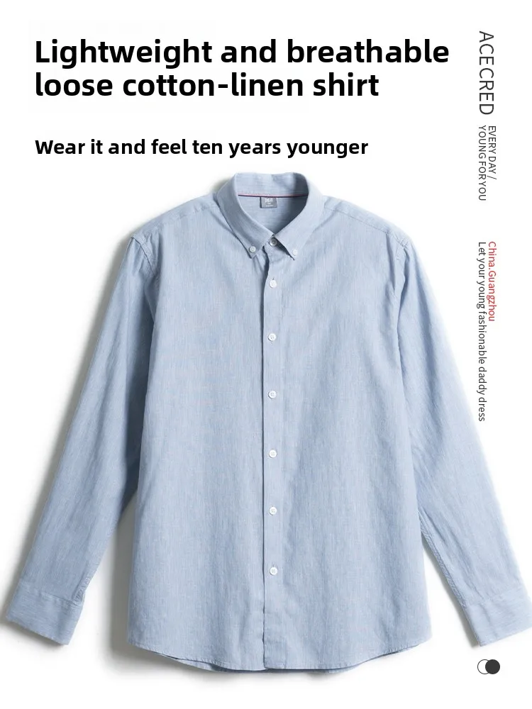 

Loose Fit Long Sve Cotton Linen irt Thin Spring Autumn Menswear for Middle-Aged And ly Breathable Comfortable Casua...