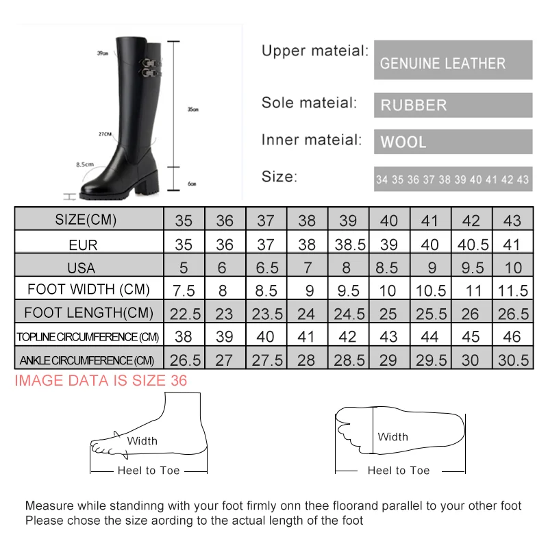 AIYUQI 2024 new women genuine leather winter wool high heel high boots big size 41 42 43 warm snow boots women