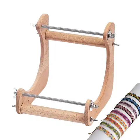 Wood Beading Loom Adjustable Vertical Beading Frame Bracelet Weaving Machine Handmade Beads Knitting Tool For Making necklaces
