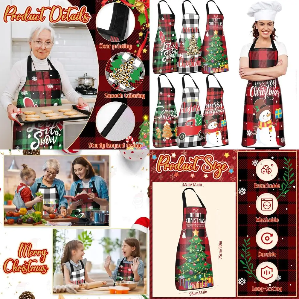 

Women's Festive Christmas Apron with Adjustable Straps, Waterproof, Cute Snowman and Santa Design for Kitchen Cooking and Giftin