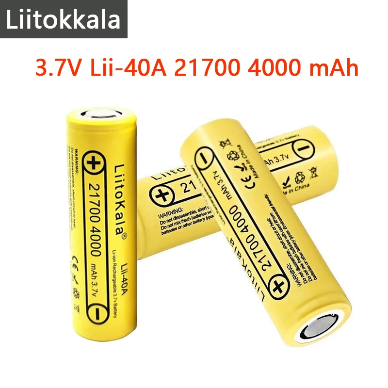 

Rechargeable Battery LiitoKala 3.7V 21700 4000mAh Lii-40A Li-ion 14.8W for Electric Bicycle Headlight Tool Real Capacity