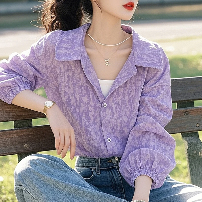 

Винтажные женские блузки с принтом, повседневные рубашки, модная свободная летняя корейская одежда, шифоновые женские топы с длинными рукавами