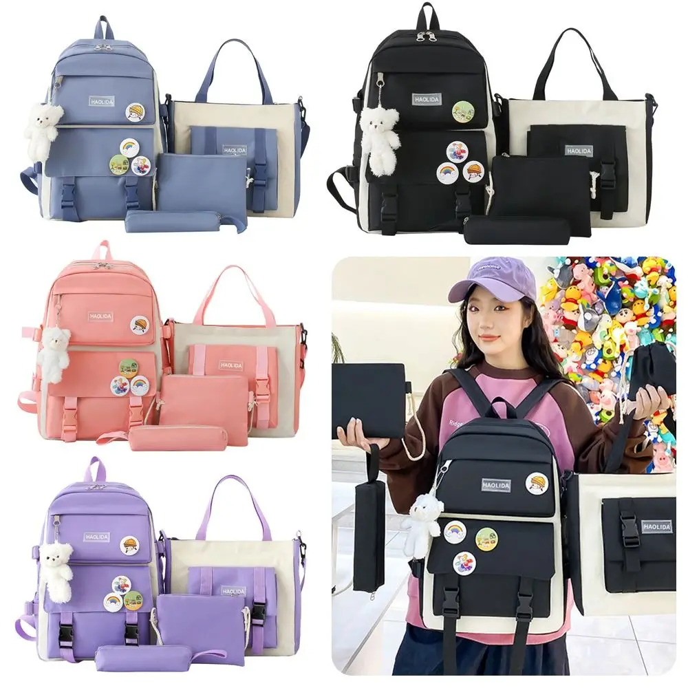 4 قطعة/المجموعة سعة كبيرة 4 في 1 على ظهره تنفس متعددة الوظائف حقيبة كتب عارضة حقيبة الظهر المدرسية حقيبة ظهر للطلاب #2