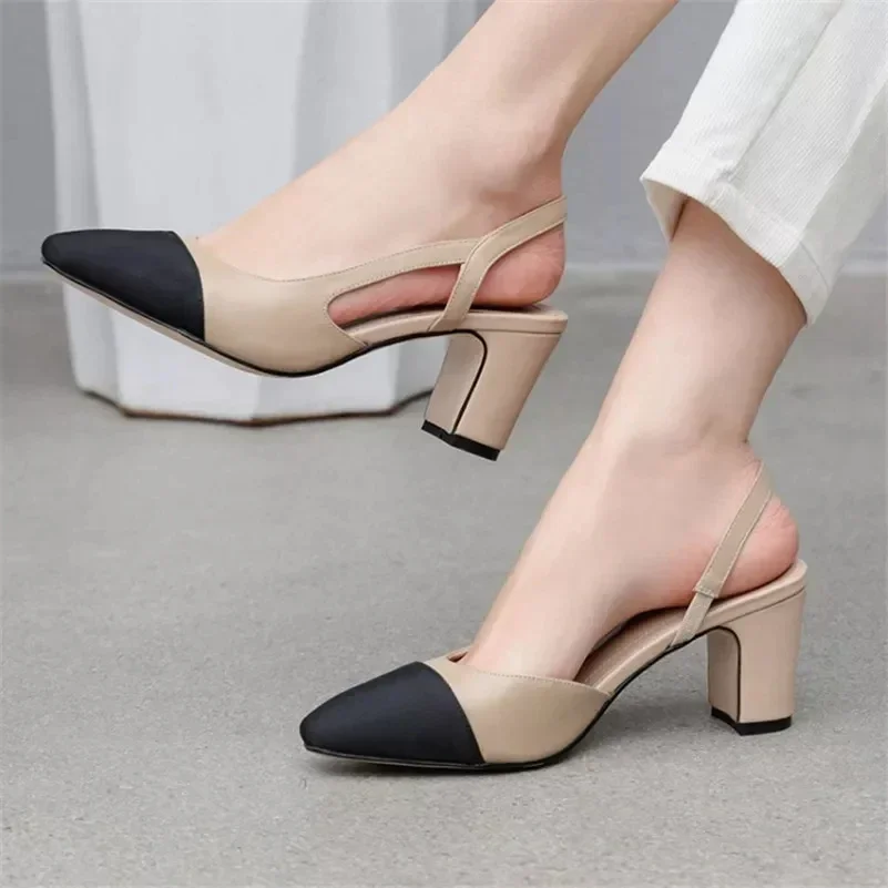 2024 Luxury Woman Flat  Sandal Dress Shoes High Heels Retro Closed Square Toe Mules Shoes Girls Wedding Shoe Casual Flat Shoes