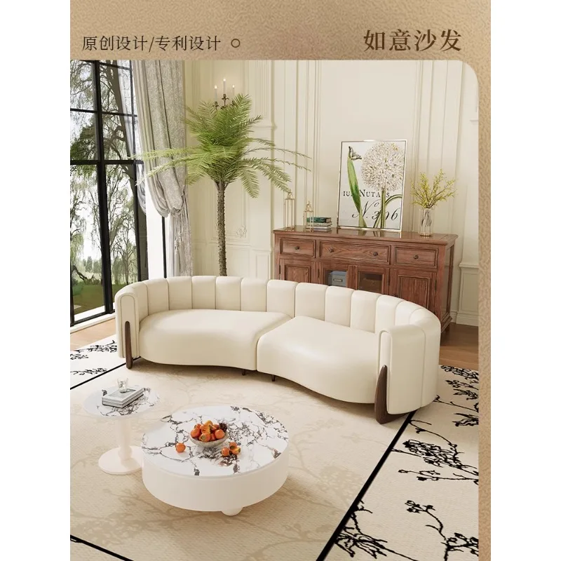 

Light luxury sofa small apartment cream wind living room home leather sofa online celebrity minimalist lounge reception sofa