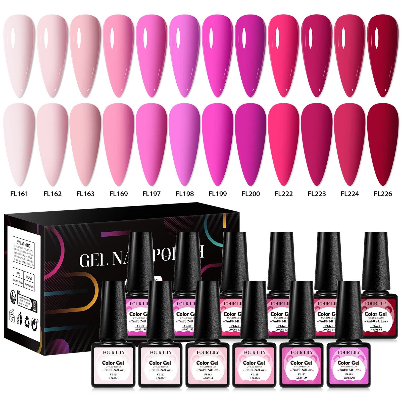 

FOUR LILY 12Pcs/Set Nude Pink Red Roes Red Gel Nail Polish Sparkly Spring Summer UV Gel LED Nail Art Manicure Kit For Nails
