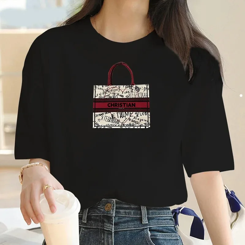 2024 Fashion bag printed women T-shirt Women round neck casual short sleeve T-shirt Harajuku Street Y2KT T-shirt top clothing