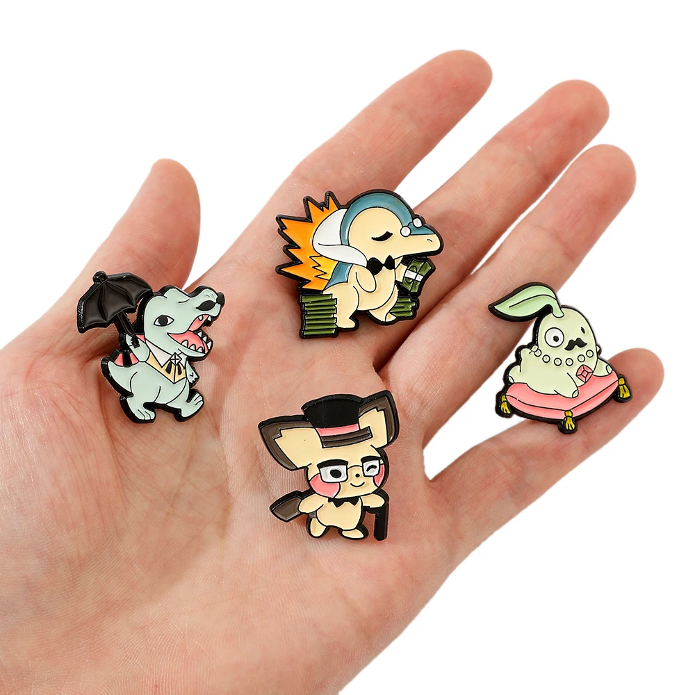 Desenhos animados Animated Pokémon Broche, Bonito Dinossauro Azul Esmalte Pin, Emblema De Metal, Mochila Jóias, Acessórios de Vestuário, Presente, 4 Pcs