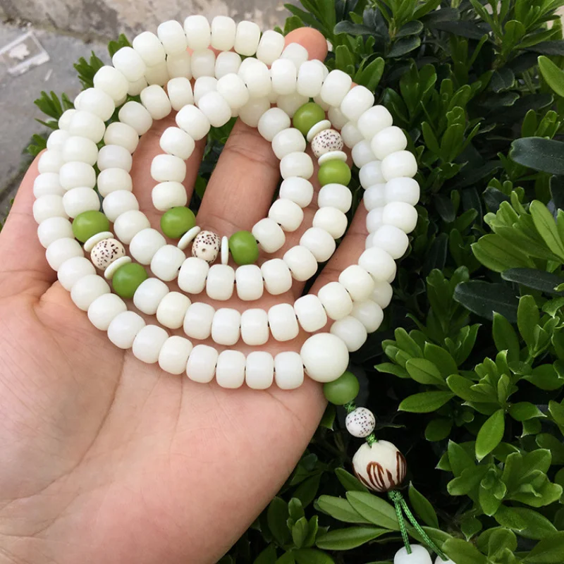 DIY White Jade Original 108 Bead Bodhi Root Bracelet Simple Neck Pendant