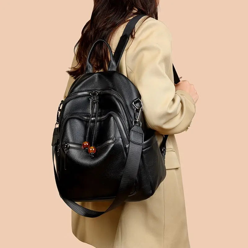Retro Solid Color Backpack Women Leather Pebble Texture Large Capacity Daypack Ladies Fashion Daily  Commute Mochilas Mujer 2025