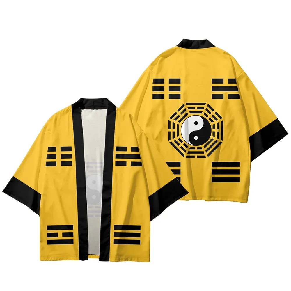 Chinese traditional Bagua graphic Japanese style kimono Outdoor fashion beach cardigan Retro Classic trendy Taoist haori