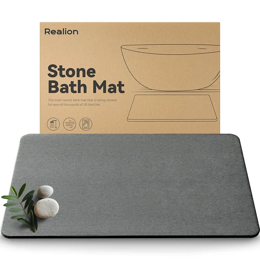 

Bath Mat, Dries Quickly, NonSlip Diatomaceous Earth Bath Mats for Bathroom, Super Absorbent Stone Shower Mat, Easy to Clean, 23.