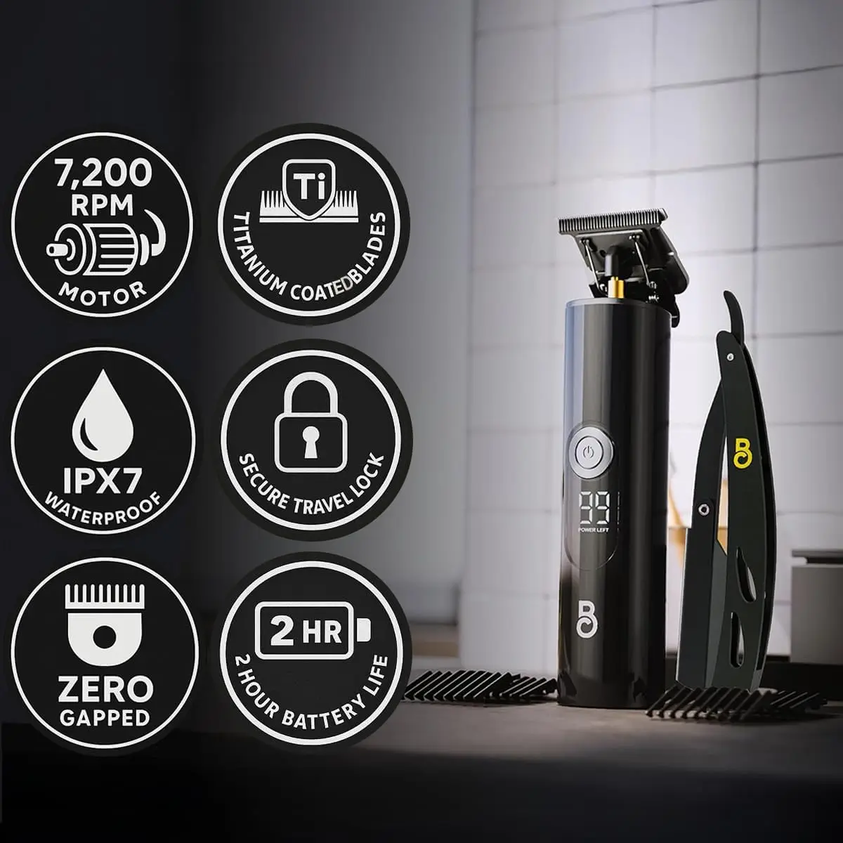 Men's Professional T-Blade Beard Trimmer with Straight Razor - Cordless Zero-Gapped Barber Hair Clippers, Electric Shaver, Hair Trimmer & Edger, Line Up Grooming Kit