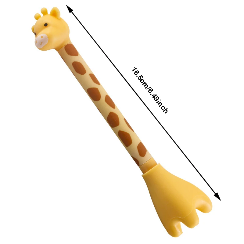 Cute giraffe-shaped ballpoint pen with pen holder, 0.5mm black ink, cartoon animal design, perfect for back-to-school season.